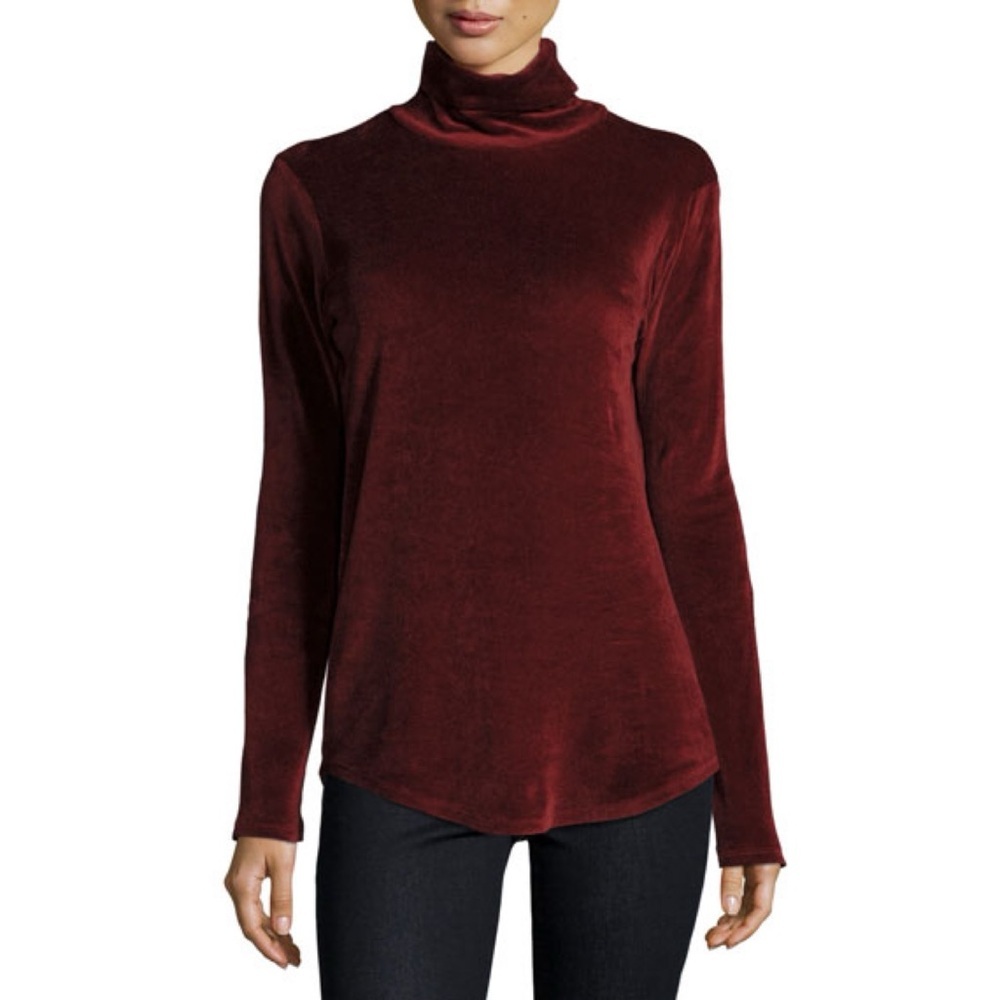 NWT Majestic Paris Neiman Marcus cashmere silk cotton velour turtleneck bordeaux